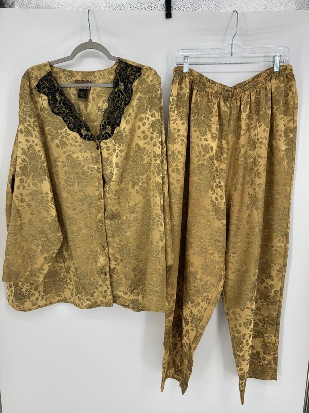 Solange Satin Floral Jacquard Pajama Set Lace Trim Size 22/24 Coquette Victorian